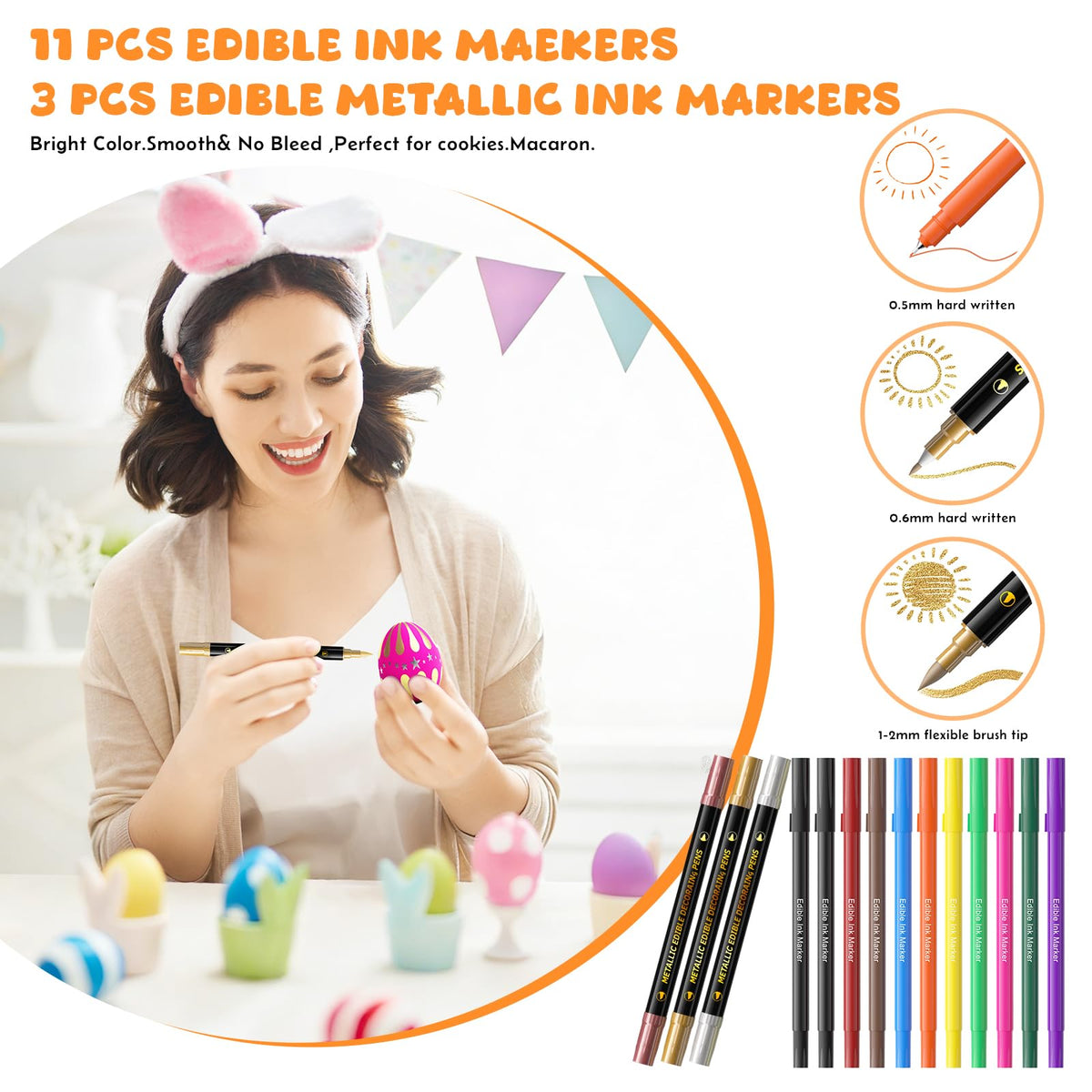 Double-sided tips enable fine lines and broad fills on sugary surfaces.
