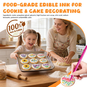 Safe edible ink preserves flavor on cookies, cakes, and pastries.