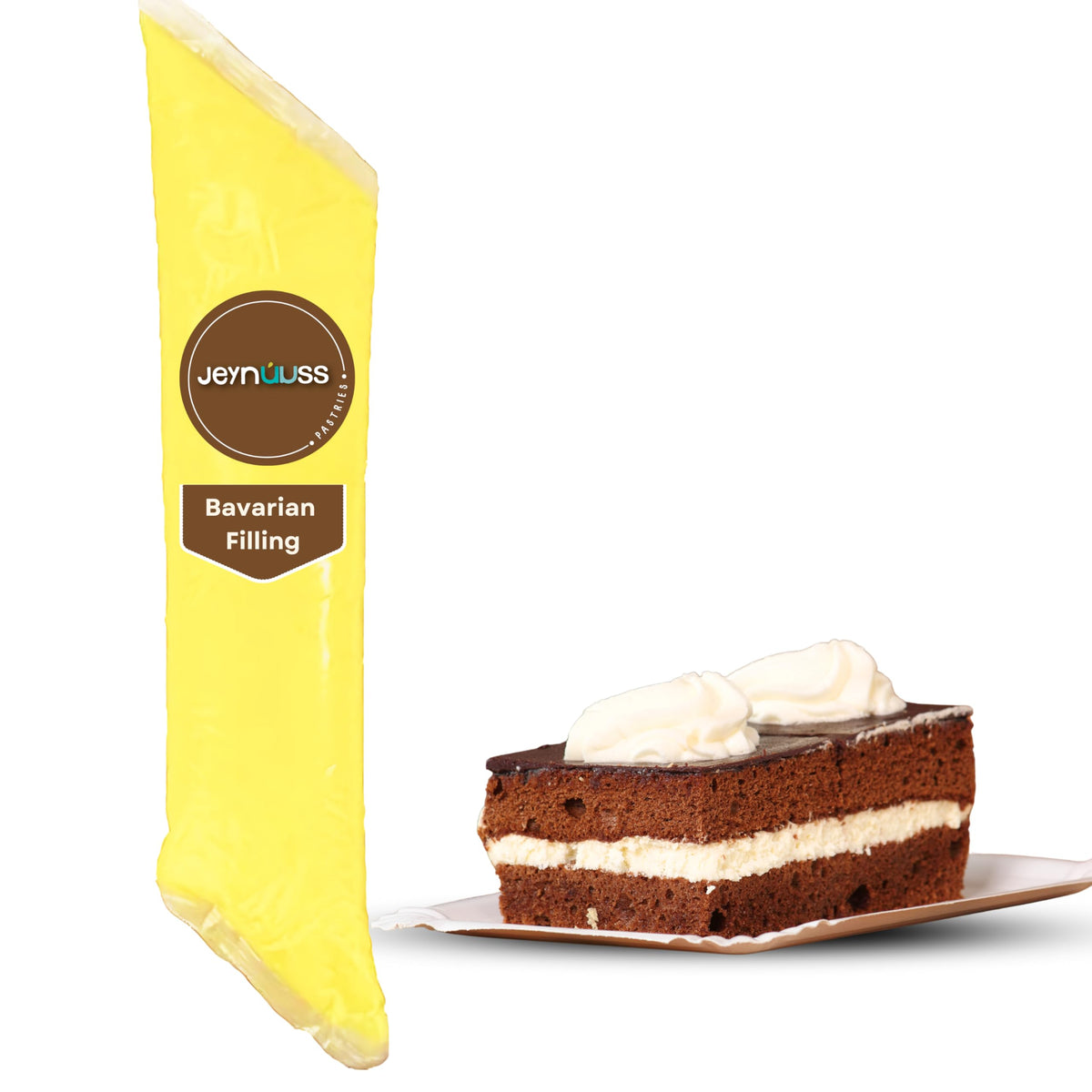 Jeynúuss Bavarian cream filling tube for mess-free cake decorating.