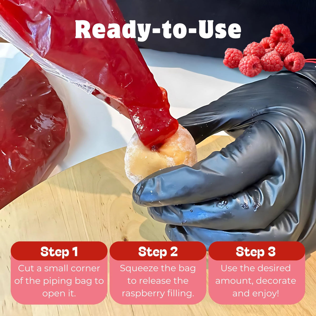 Smooth-textured raspberry filling that's easy to spread on desserts