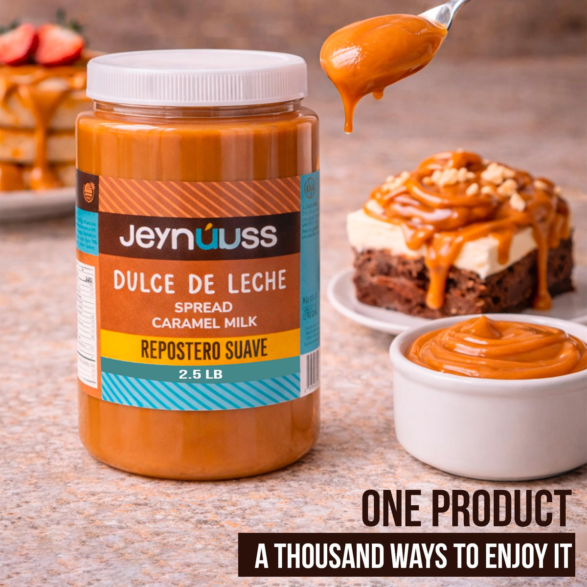 Jeynuuss USA-made dulce de leche in a container