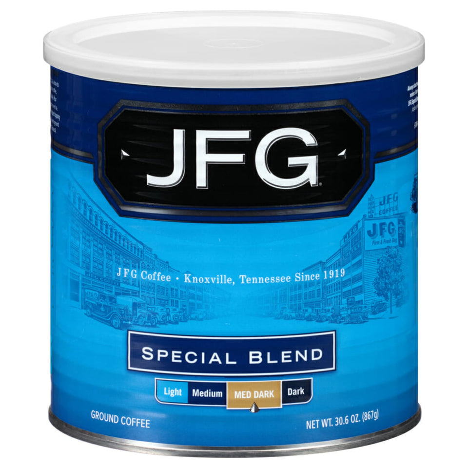 JFG Special Blend can front view highlights bold aroma and body