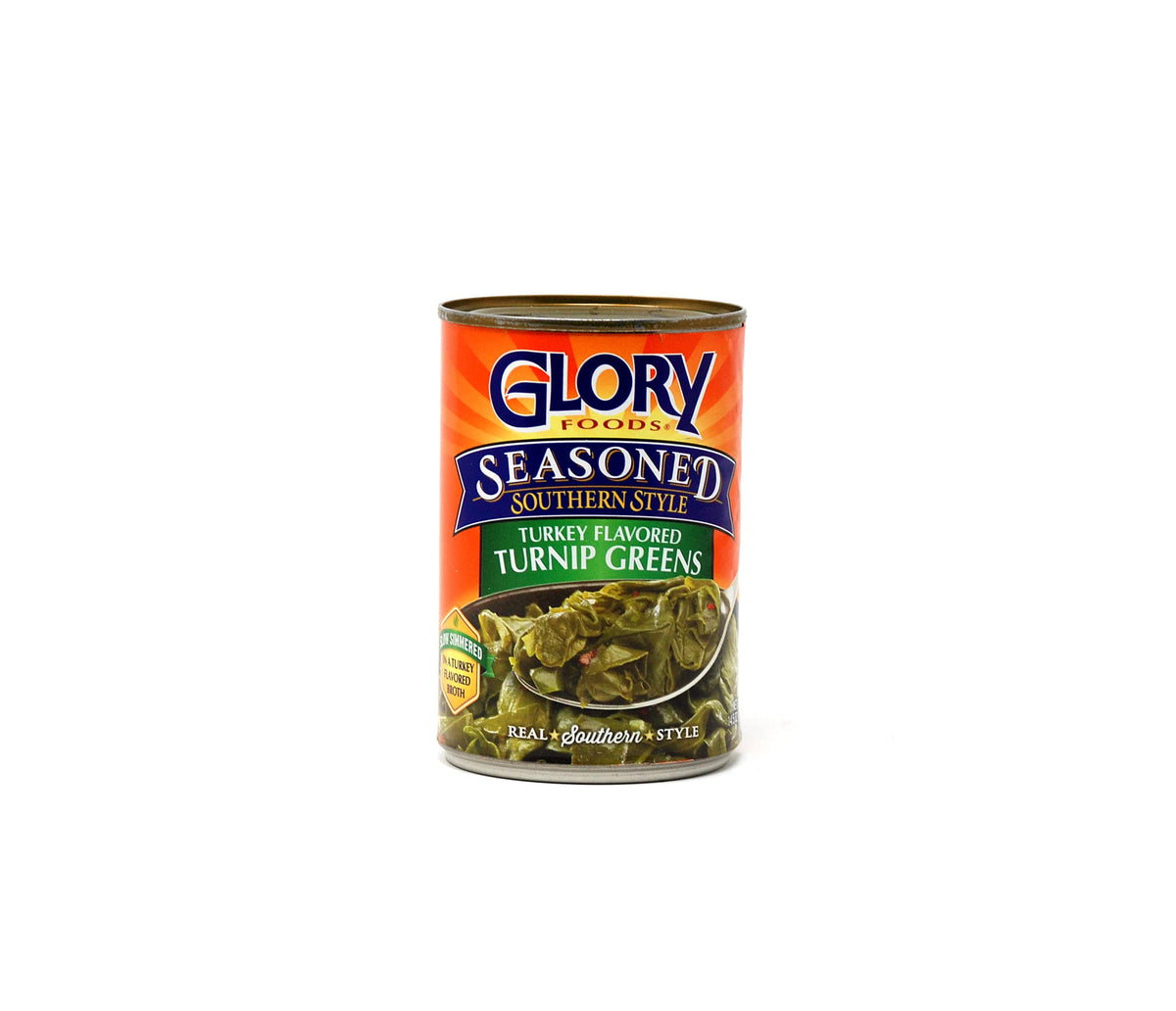 JFS Glory greens can side view, convenient pantry staple for weeknight dinners.