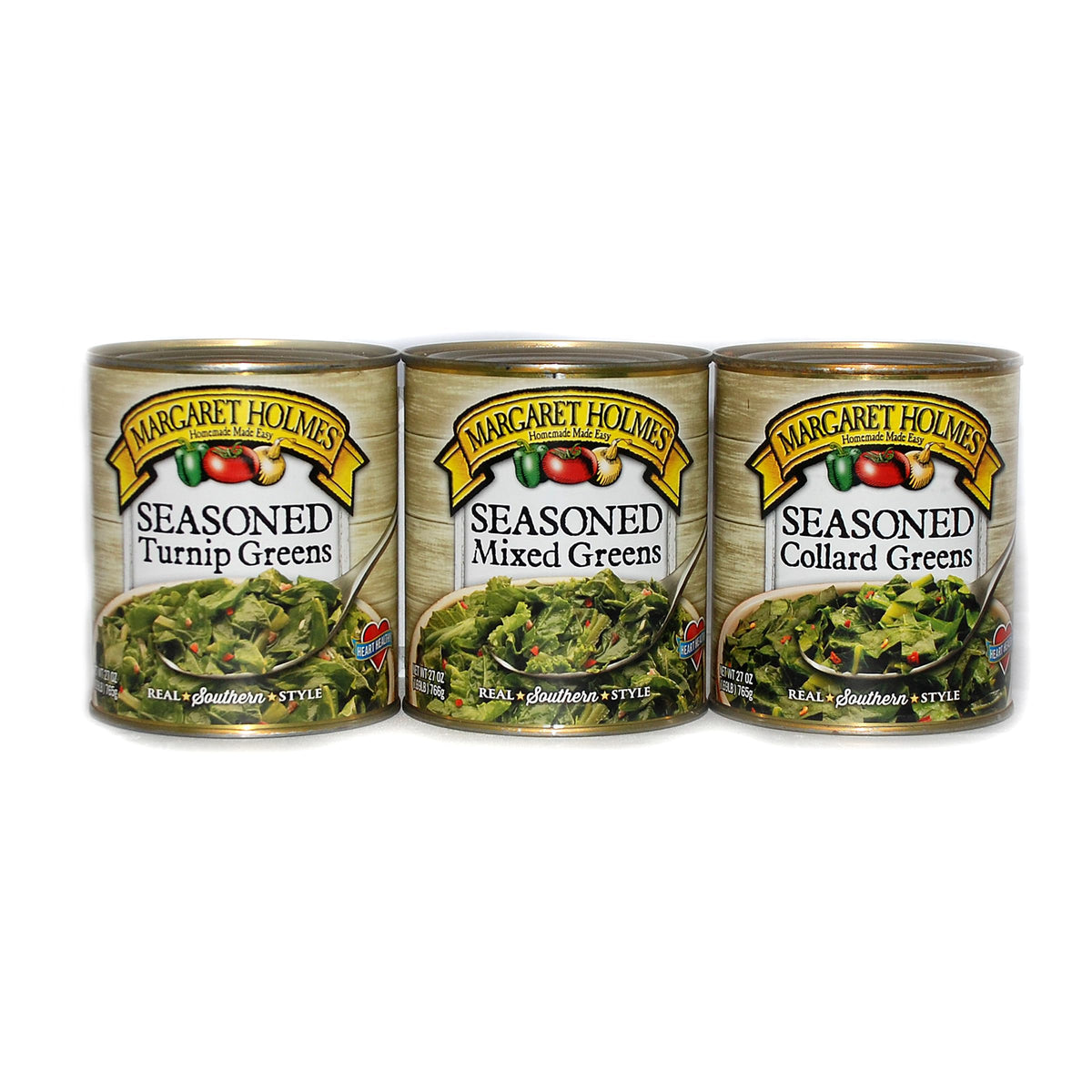 JFS Margaret Holmes Greens Variety Pack: all three 27 oz cans, ready for heat-and-serve meals