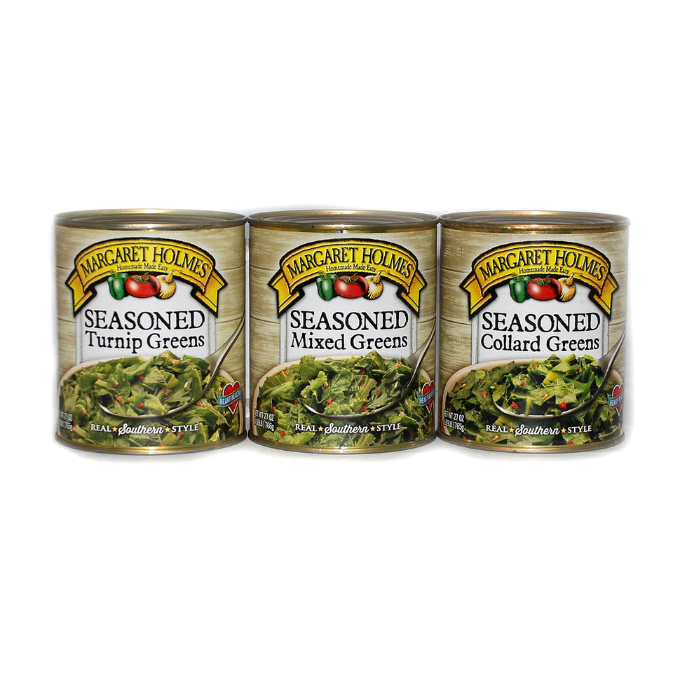 JFS Margaret Holmes Greens Variety Pack: all three 27 oz cans, ready for heat-and-serve meals