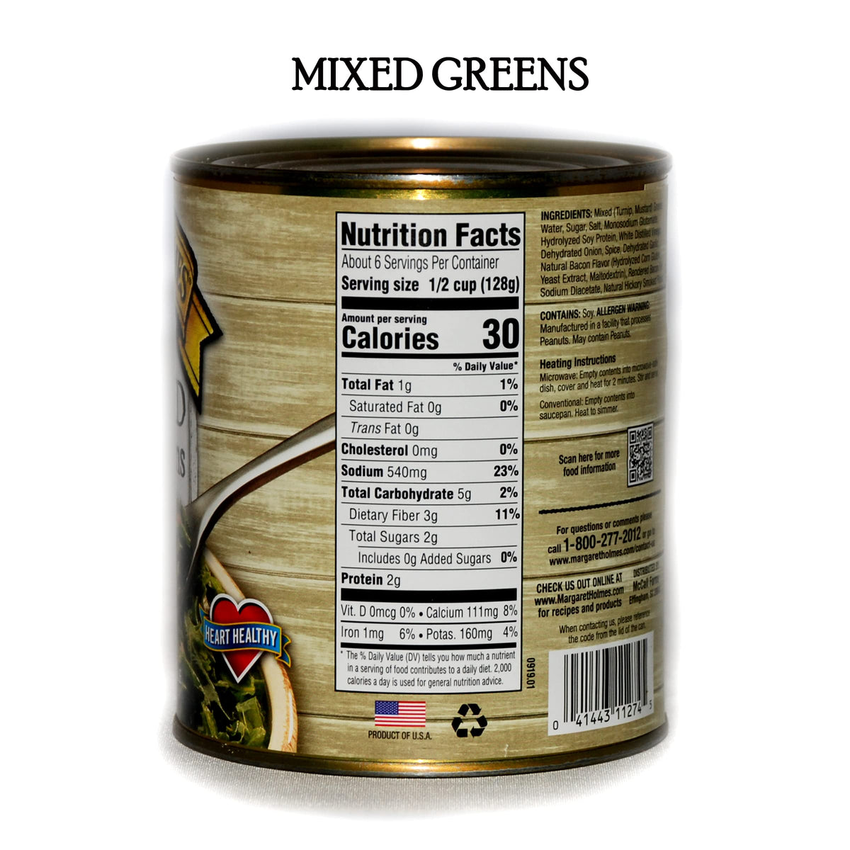 JFS Margaret Holmes greens nutrition label image, quick reference for vitamin content
