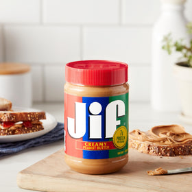 Jif Creamy Peanut Butter family snack idea on the table.