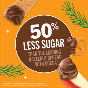 Jif holiday edition spread on toast, creamy chocolate-peanut blend.