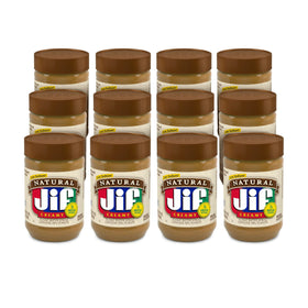Jif Natural Creamy Peanut Butter jar close-up, ideal for quick snacks