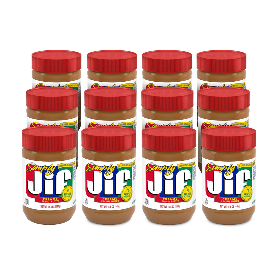 Jif Simply Creamy Peanut Butter jar with smooth spread-ready texture
