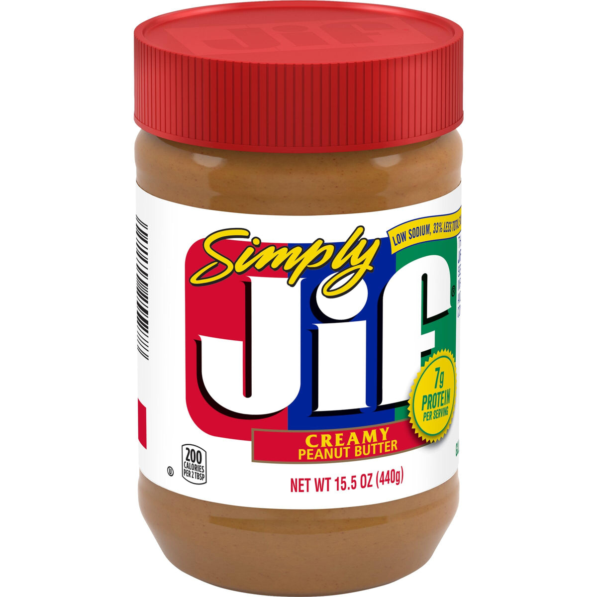 Nutrition label close-up on Jif Simply Creamy jar