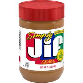 Nutrition label close-up on Jif Simply Creamy jar