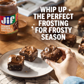 Jif spread with 50% less sugar than leading hazelnut spread.