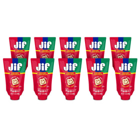 Jif Squeeze Creamy Peanut Butter pouch 10-count case offers convenient on-the-go snacking.