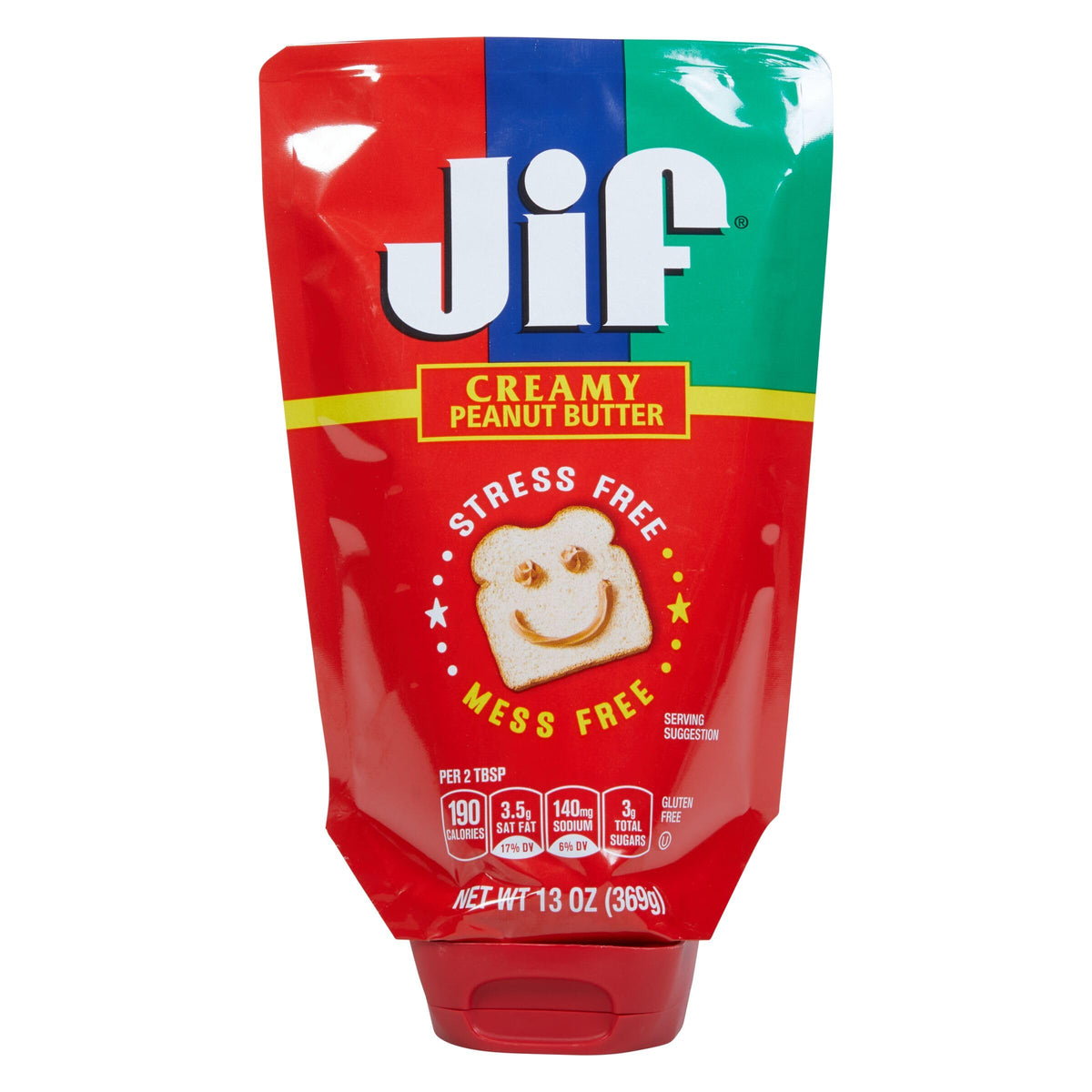 Jif Squeeze Creamy Peanut Butter pouch portable snack for school or travel.