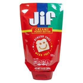 Jif Squeeze Creamy Peanut Butter pouch portable snack for school or travel.