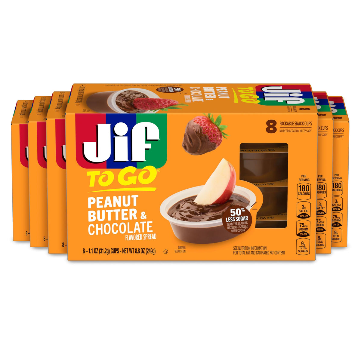 Jif To Go peanut butter chocolate cups for on-the-go snacking.