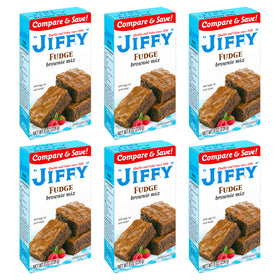Jiffy Pop fudge brownie mix packaging on display, ideal for quick dessert prep.