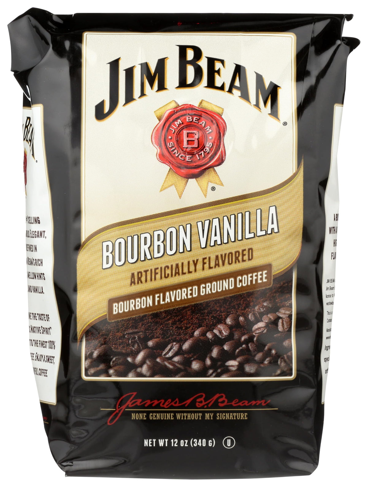 Jim Beam Bourbon Vanilla flavored ground coffee bag for drip-style brewers