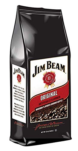 Jim Beam Original Bourbon Flavored Ground Coffee bag for rich aroma and versatile drip brewing.