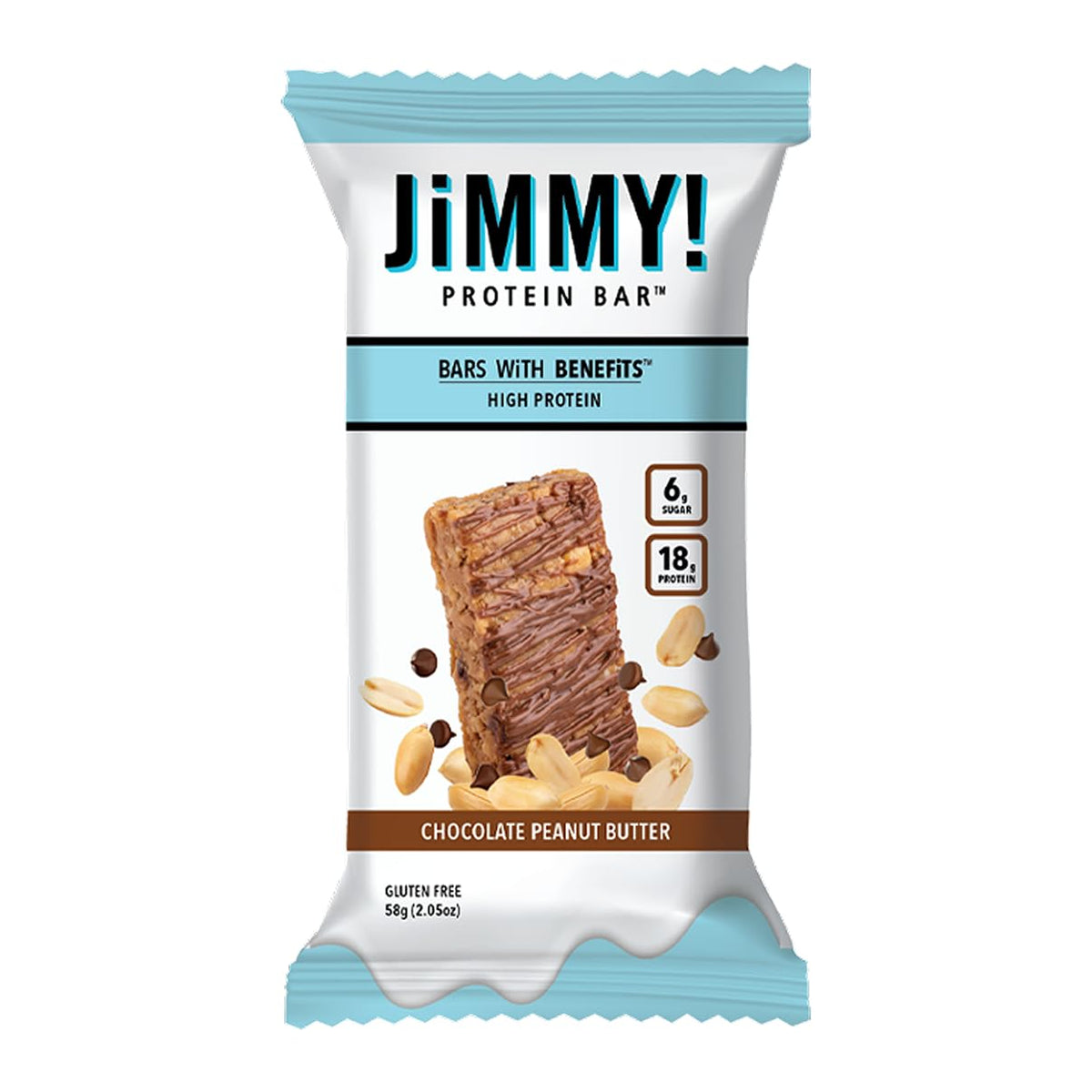 JiMMY'S! bar ingredient closeup highlights gluten-free and dairy-free features.