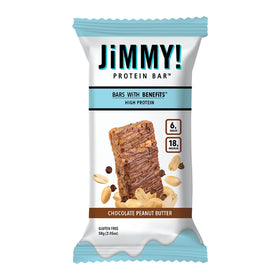 JiMMY'S! bar ingredient closeup highlights gluten-free and dairy-free features.