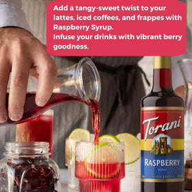 Jimoco pump dispensing a measured syrup into a drink.