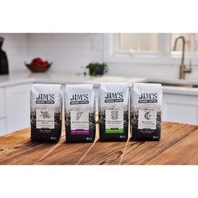 Jim's Organic Coffee Blend X valve packaging preserves freshness