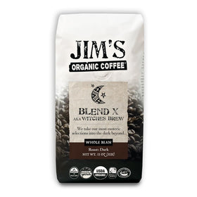 Jim's Organic Coffee Blend X whole bean 11oz delivers bold morning aroma