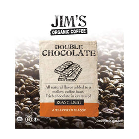 Jim’s Organic Coffee Double Chocolate cup with bold aroma and smooth finish