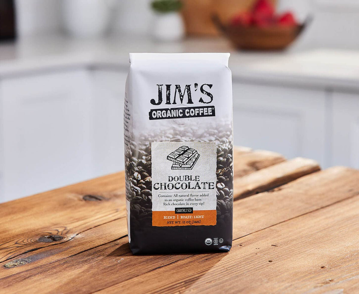 Jim’s Organic Coffee Organic label and Kosher certification signals clean sourcing