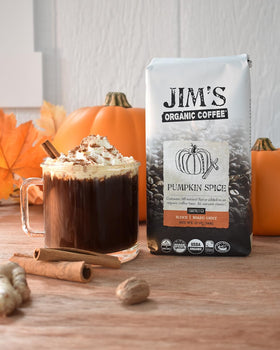 Jims Organic Coffee roasted beans close-up showcasing artisan roasting