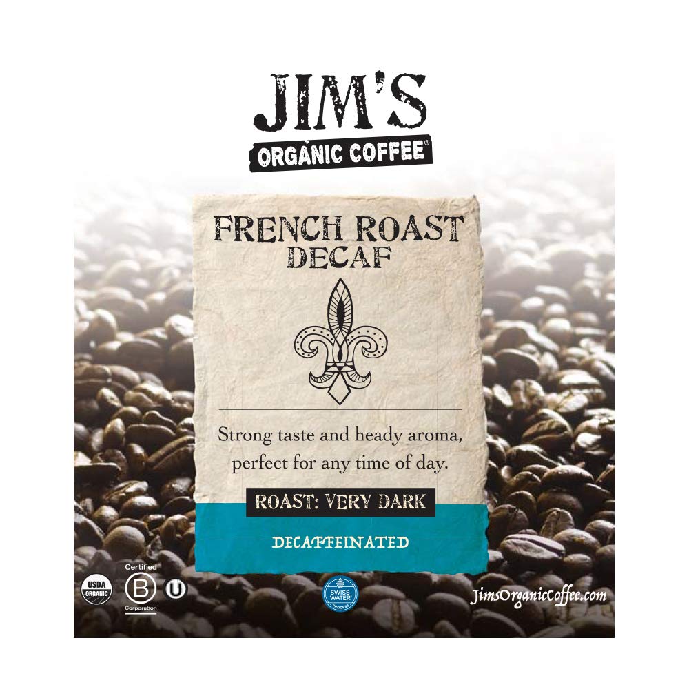 Jim's Organic Coffee Swiss Water decaf preserves flavor while removing caffeine