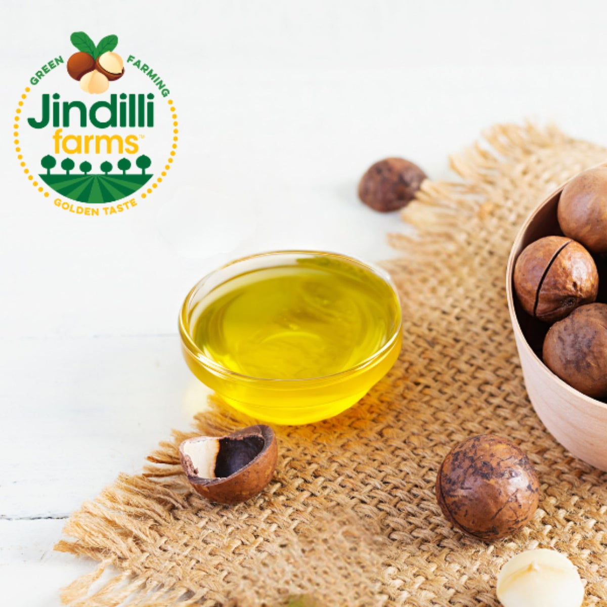 Jindilli Farms Macadamia Oil dressings image suggests smooth incorporation into salads
