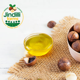 Jindilli Farms Macadamia Oil dressings image suggests smooth incorporation into salads