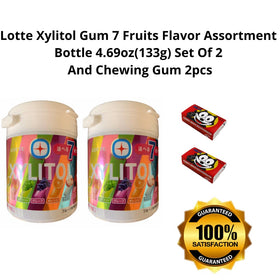 Close-up of seven fruit flavors in Jinkyoerr Lotte Xylitol Gum.