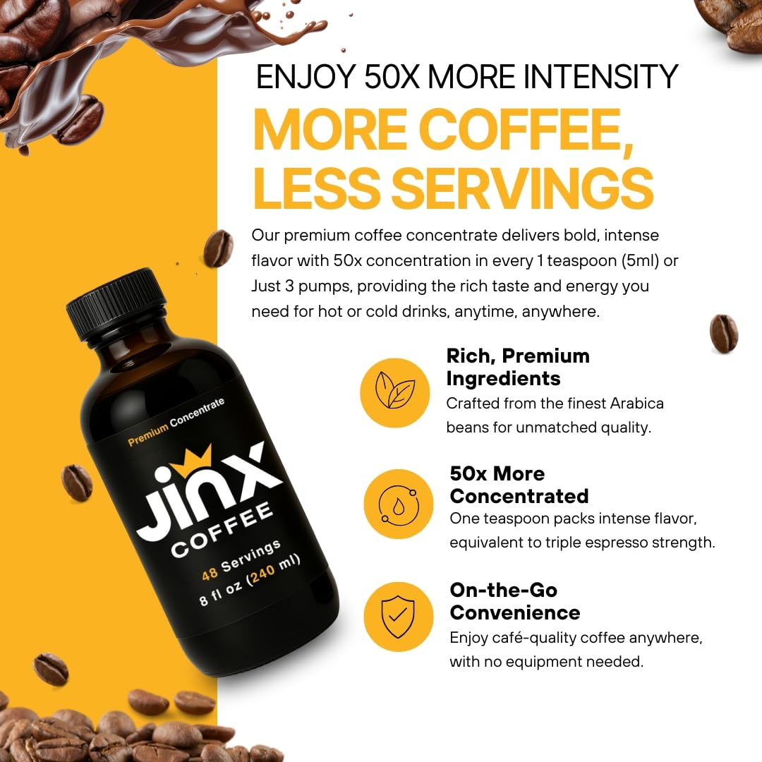 Jinx Coffee Concentrate on-the-go bottle emphasizes portability and mess-free travel energy