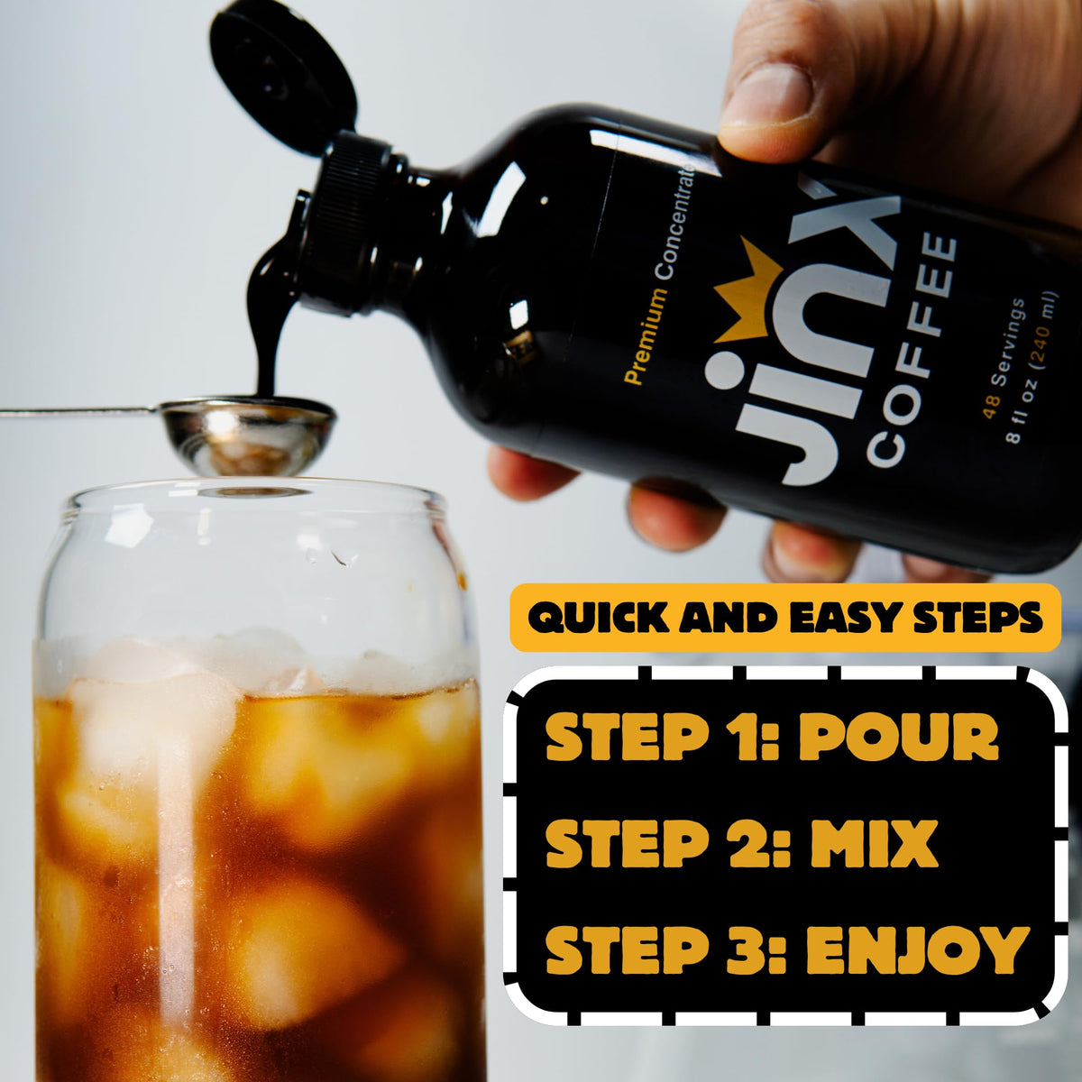 Jinx Coffee Concentrate travel-packaging demonstrates durable, spill-free convenience throughout daily routines