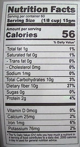 Jiva Organics amaranth flour nutrition panel highlighting protein and fiber