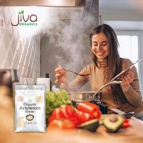 Jiva Organics Arrowroot powder from India, ideal pantry staple.