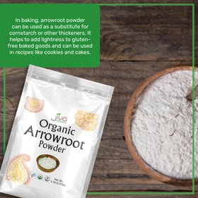 Sifting Jiva Organics Arrowroot powder in a bowl for gluten-free textures.