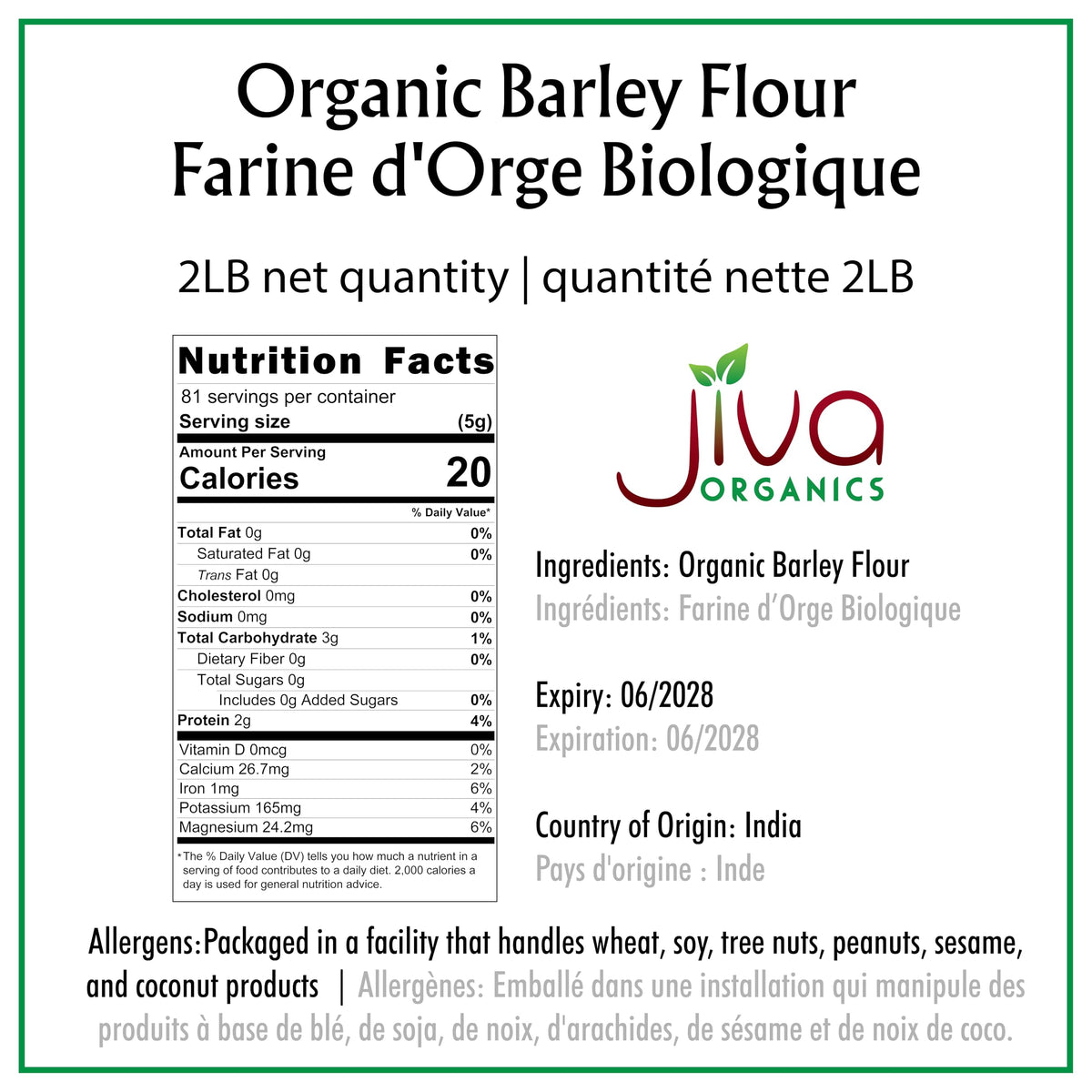 Jiva Organics barley flour raw grains close-up for wholesome baking inspiration.