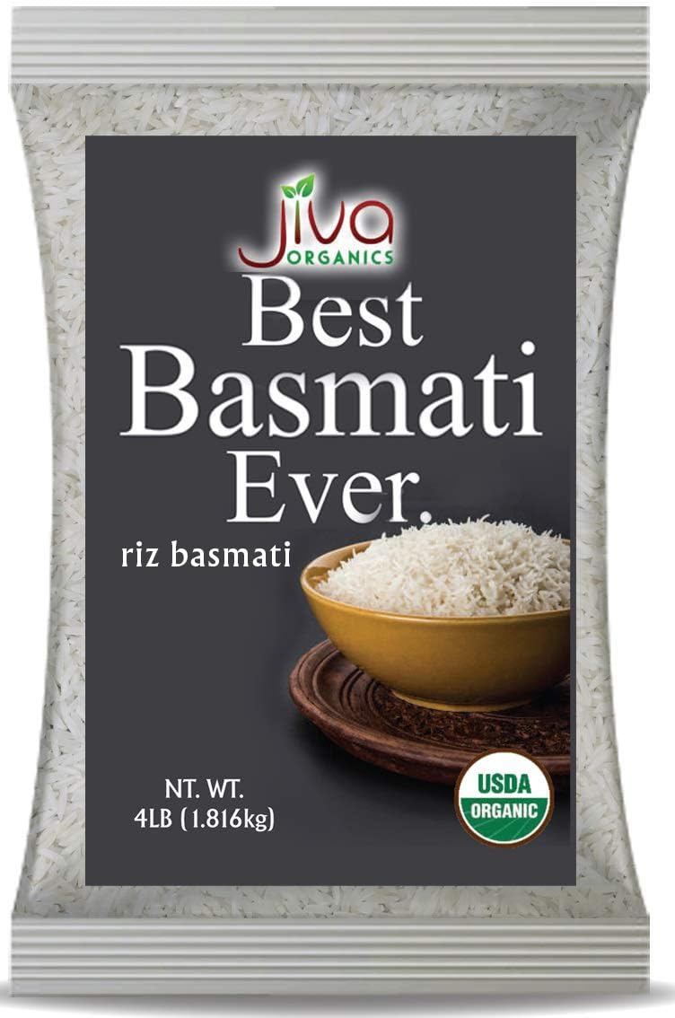 Jiva Organics Organic Basmati Rice 4 lb bag with premium long grains for fluffy meals