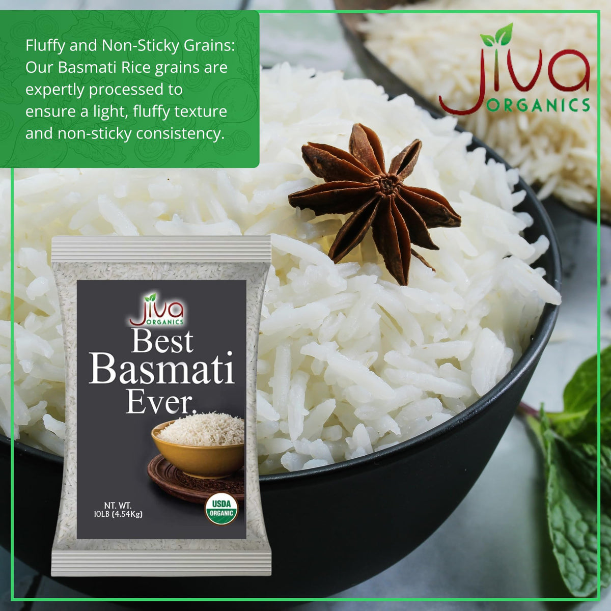 Jiva Organics Basmati Rice organic certification seal emphasizes trusted origin