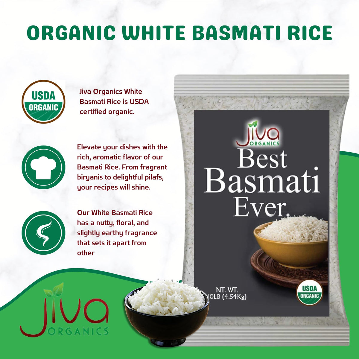 Jiva Organics Basmati Rice uncooked long grains, naturally aromatic and non-sticky when cooked
