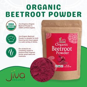 Jiva Organics beet root powder in a baking jar ready for recipes
