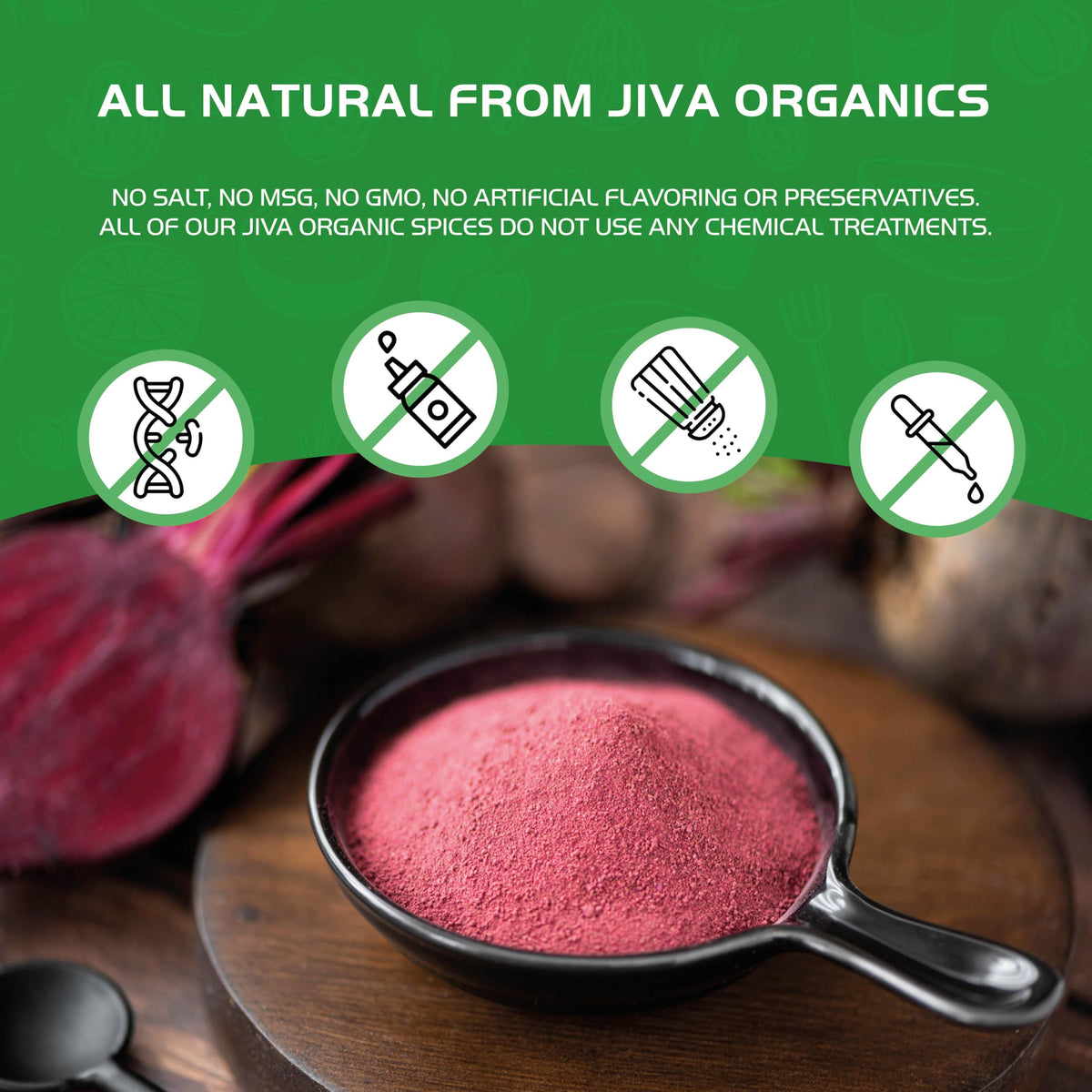 Jiva Organics beet root powder label emphasizes no additives