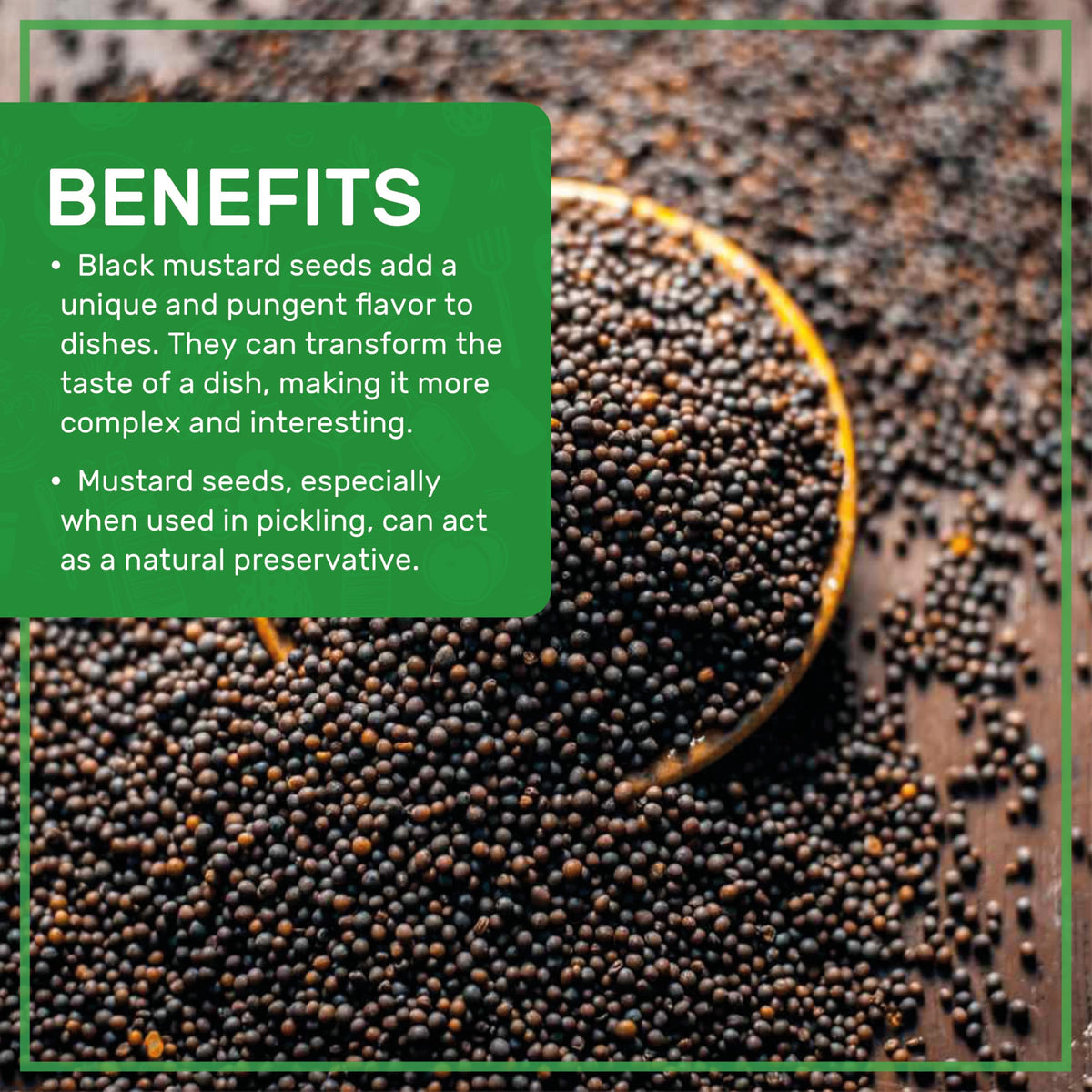 Close-up of Jiva Organics black mustard seeds texture and color