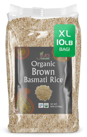 Jiva Organics Brown Basmati Rice bag shows long fluffy grains for airy dishes.