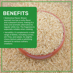 Jiva Organics Brown Basmati Rice cooked to fluffy, separate grains.
